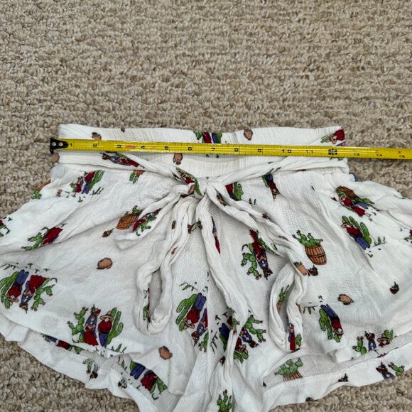 Three Days Cactus Print Flouncy Shorts White Small Breathable Waist-tie Beach - Picture 7 of 12